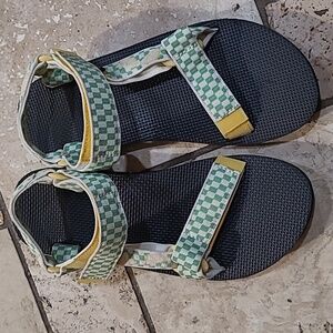 Teva Green and White Checkered Sandals